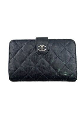 Chanel Quilted Caviar Leather Bifold Wallet Navy